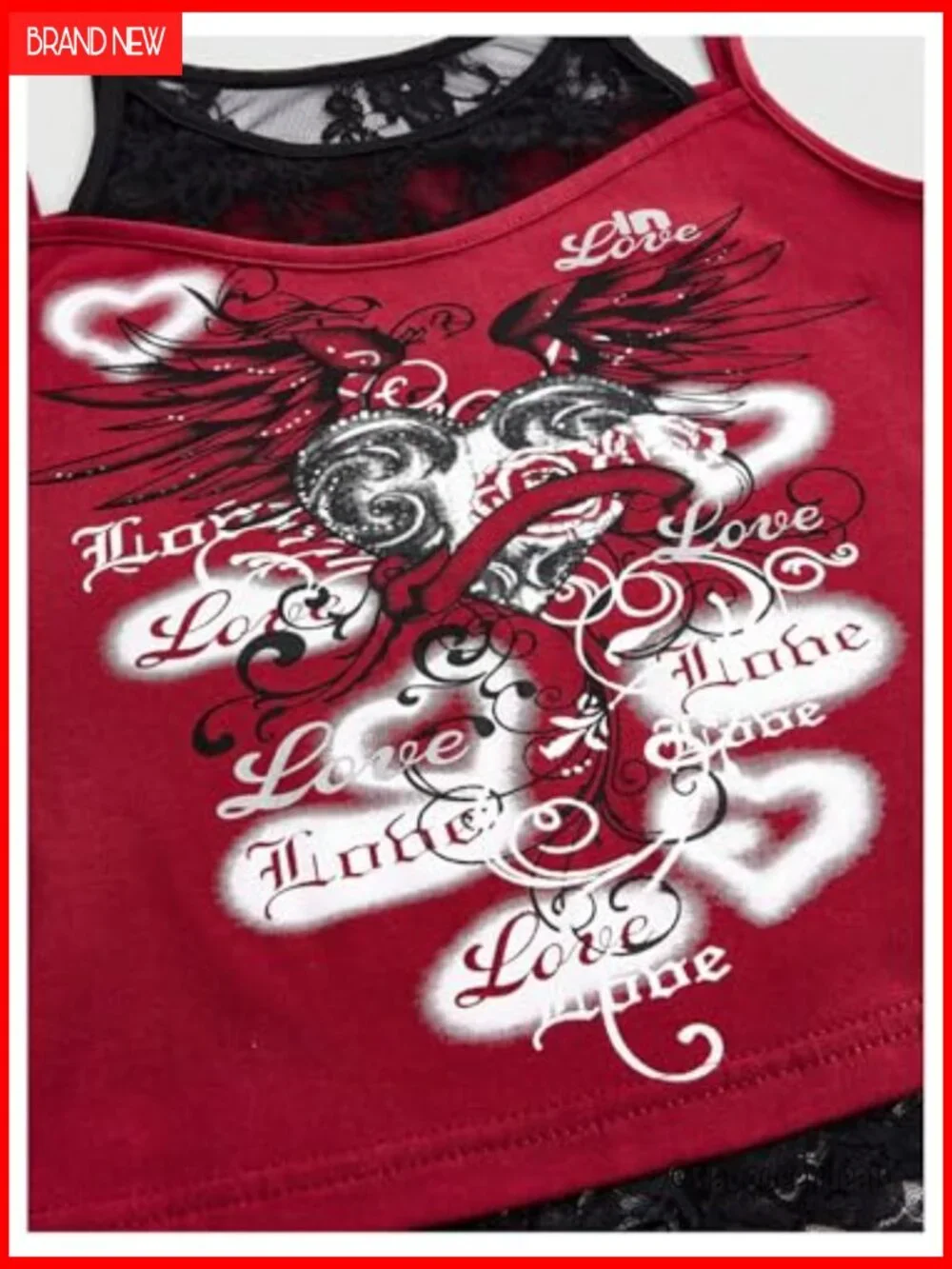Y2K Gothic Graphic Cami Top Lace Trim Spaghetti Strap Crop Tank Top - Picture 4 of 5